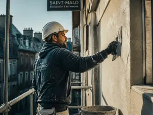ouvrier façades en action sur un chantier à Saint-Malo
